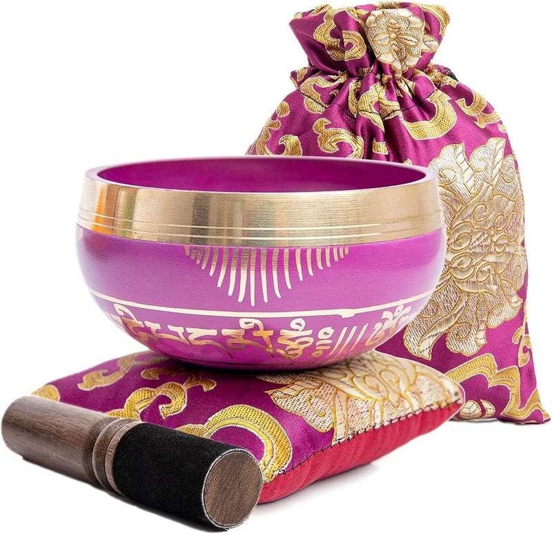 HIMALAYAN BAZAAR Tibetan Singing Bowl Set - Easy To Play for Beginners - Authentic Handcrafted Mindfulness Meditation Holistic Sound 7 Chakra Healing Gift by (Orchid) - Image 2